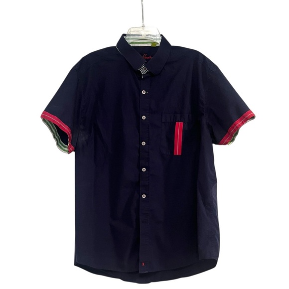 Robert Graham Button-Up Short Sleeve Shirt Tailored Fit Navy Casual Sz 3XL - Picture 1 of 9